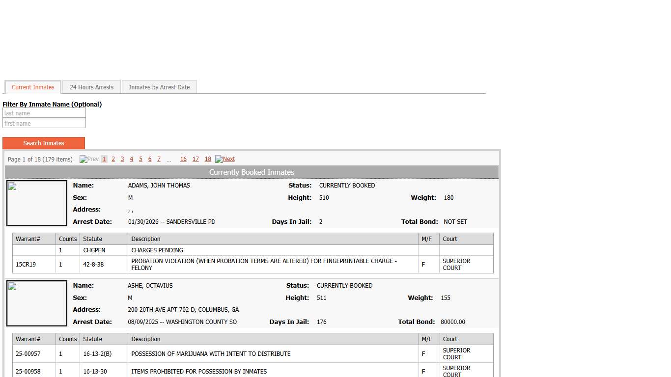 Sheriff's Office Jail Inmate Data