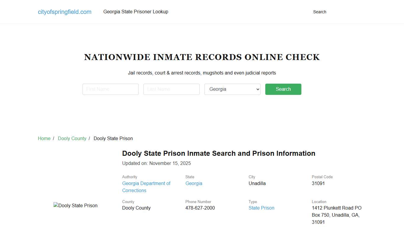 Dooly State Prison Inmate Search, Visitation, Phone no. & Mailing Information